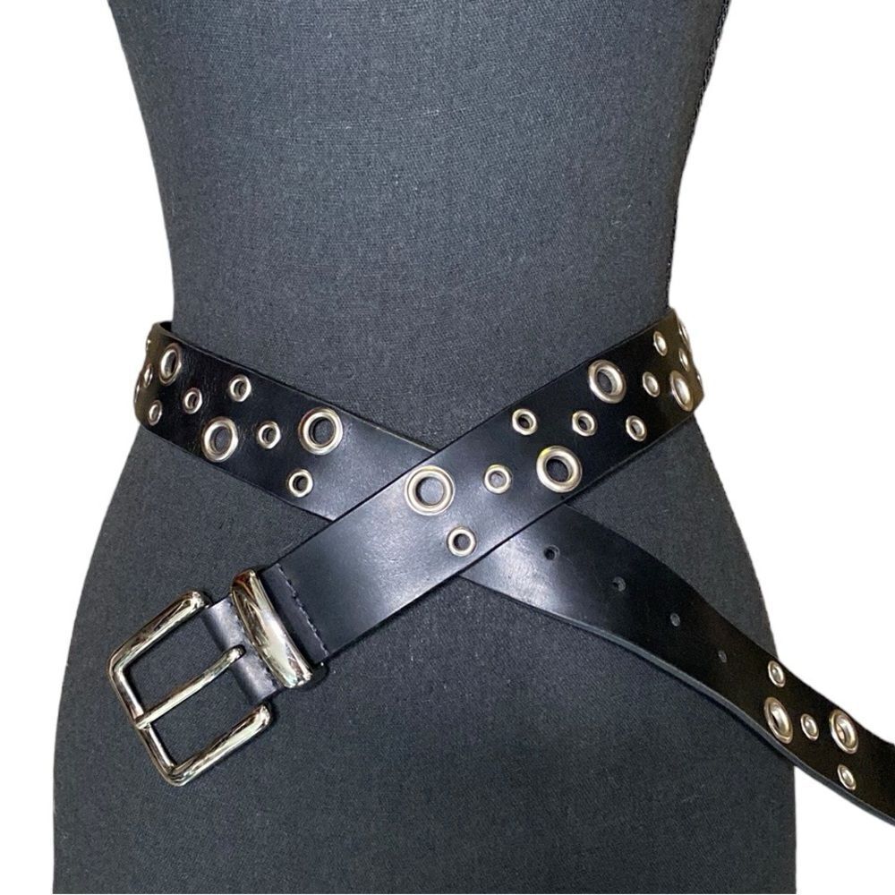 PARIS BLUES Black Leather Rivet Belt